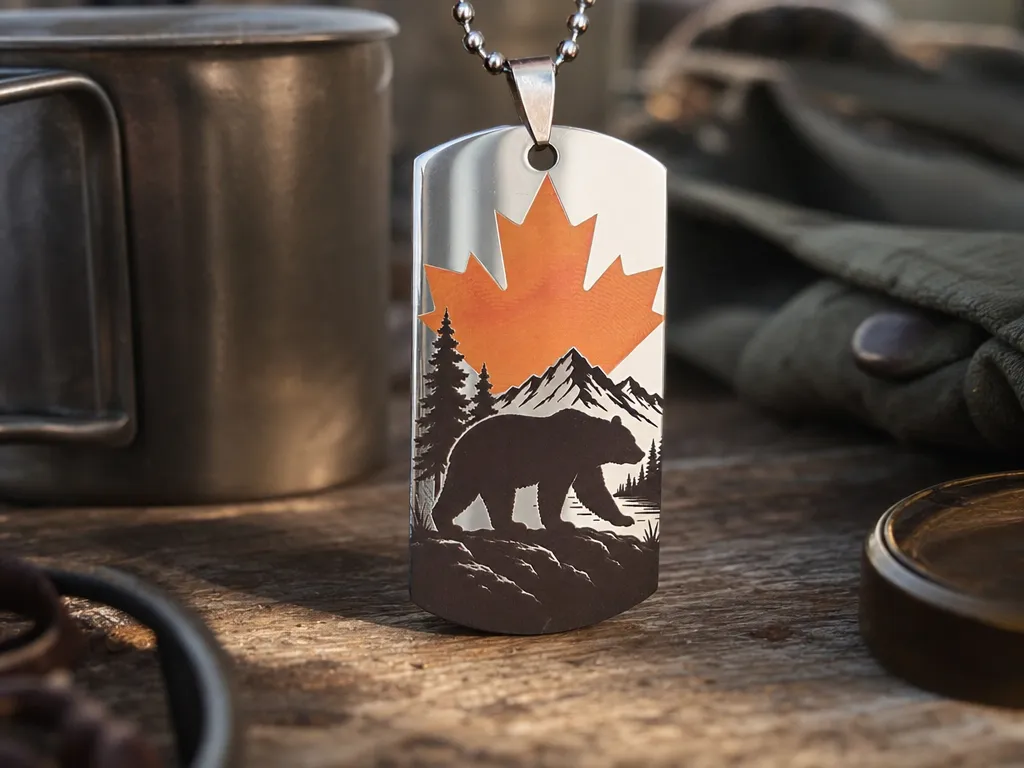 Canada Day Bear Color Engraving on Military Dog Tag