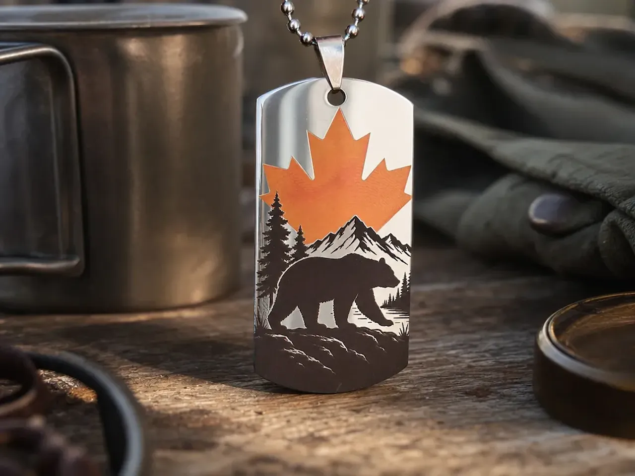 [Laser cut and engrave] Canada Day Bear Color Engraving on Military Dog Tag