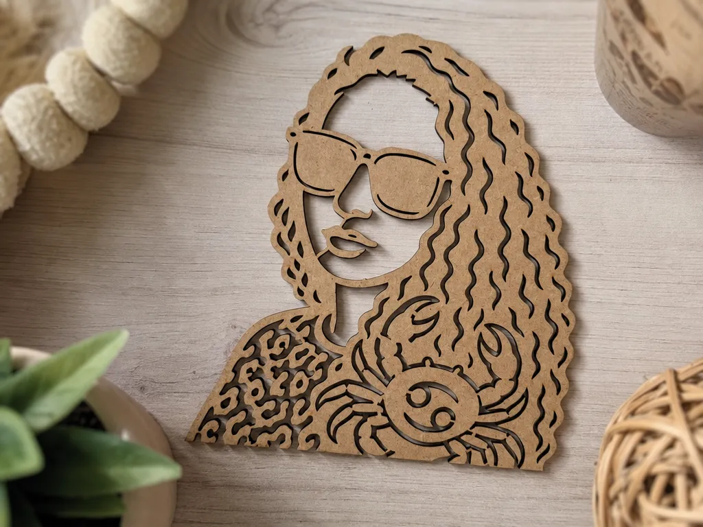 Cancer Zodiac Sign Woman Portrait with Sunglasses and Curly Hair