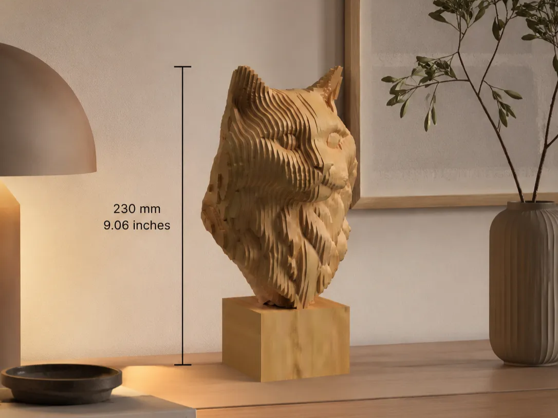 Layered Cat Bust Laser Cut File SVG, 3D Cat Wall Art, Wooden Cat Sculpture Template, CNC DXF Download, Layered Animal Decor