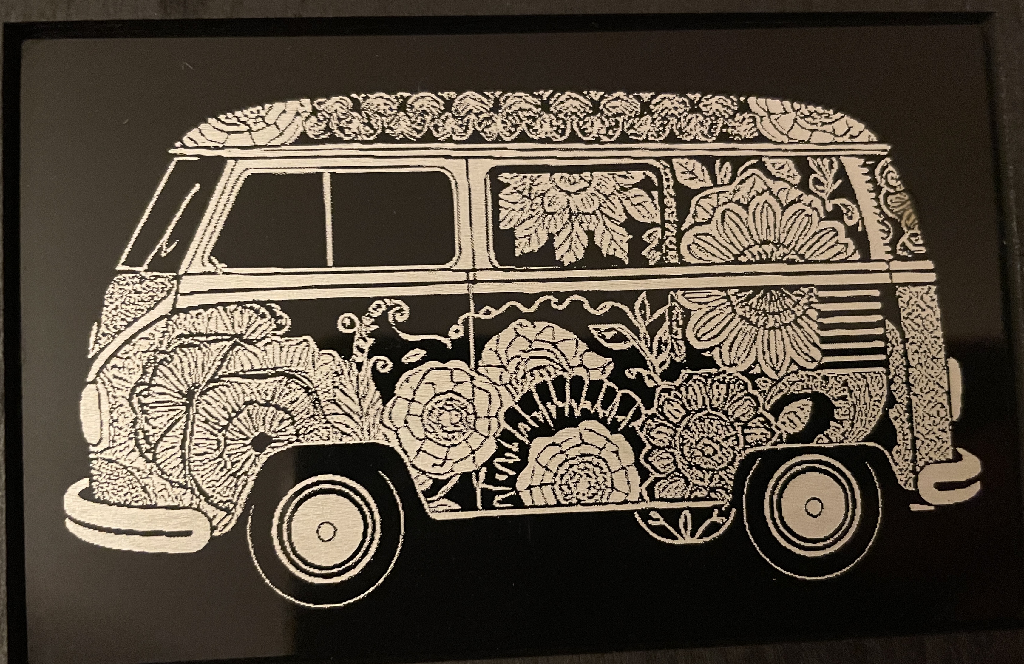 [Laser cut and engrave] Floral Patterned Volkswagen Bus Wall Art Print