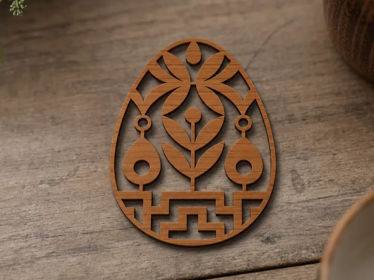 Easter egg ornament with intricate floral and geometric cutout pattern