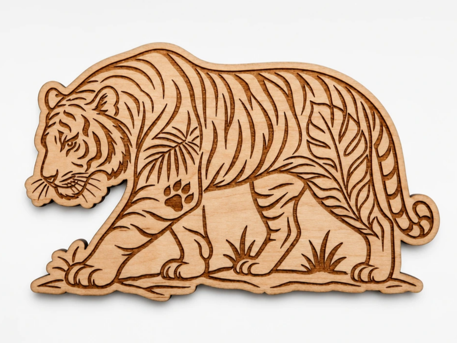 Tiger Silhouette Wall Art with Tropical Leaf Pattern