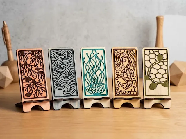 Ocean Themed Wooden Phone Stands with Sea Life Designs
