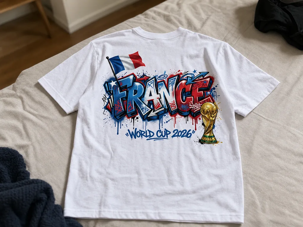 T-shirt blanc avec motif graffiti France et coupe du monde