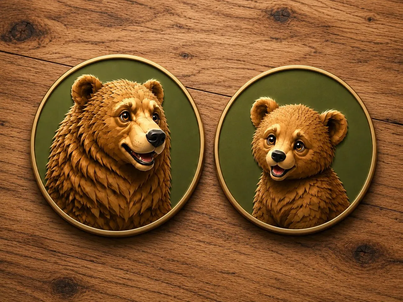 [UV printing] Médaillons muraux ronds avec portraits d'ours et d'ourson