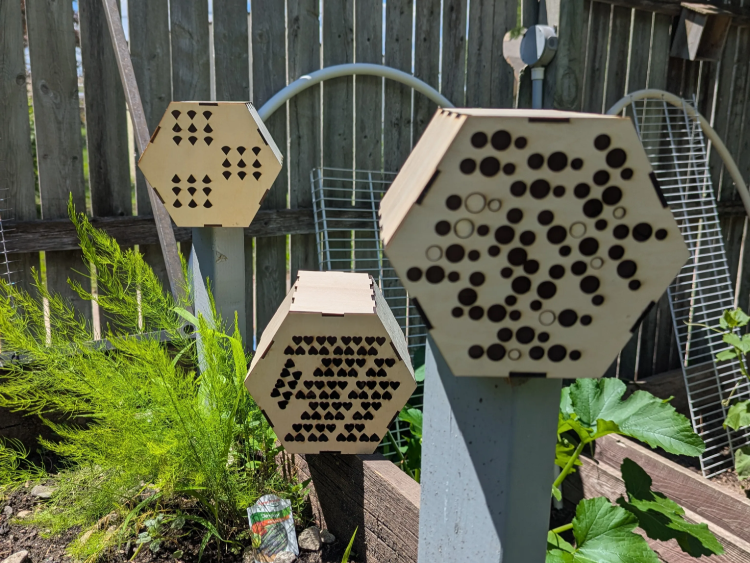 Hexagonal Wooden Bee Houses for Garden Pollinators