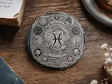 [Laser cut and engrave] Pisces Zodiac Sign Circular Stone Coaster with Intricate Astrological Artwork