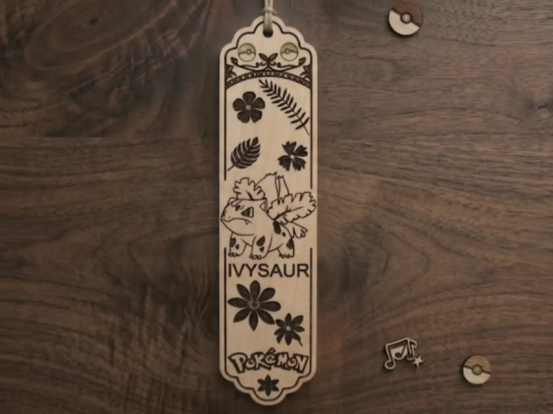Ivysaur Pokemon Themed Wooden Bookmark with Floral Accents