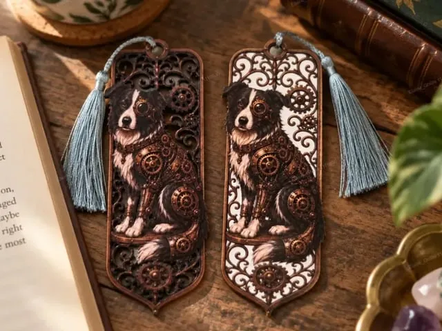 Border Collie Dog Steampunk Bookmark 2 Versions