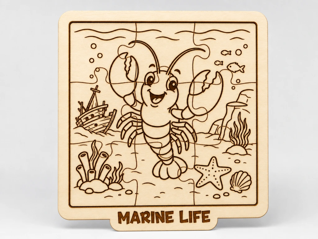 Lobster Wooden Puzzle for Kids | Marine Life Montessori Toy, Ocean Animal Learning Activity and Fine Motor Skills Development