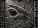 [Laser cut and engrave] Tableau mural en relief représentant un grand requin blanc dans l'océan