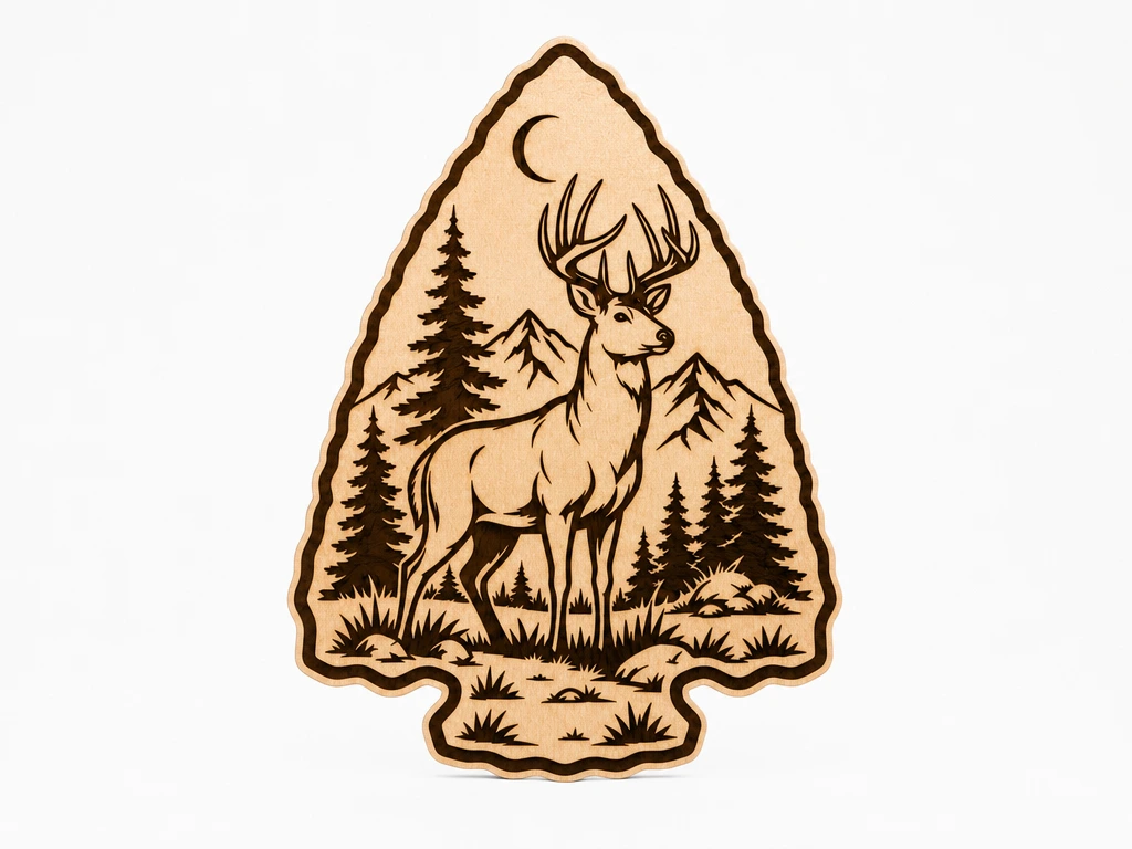 Native American Arrowhead Deer SVG XCS | Woodland Wildlife Laser Cut Wall Art | Rustic Wooden Decor | Glowforge xTool Digital File