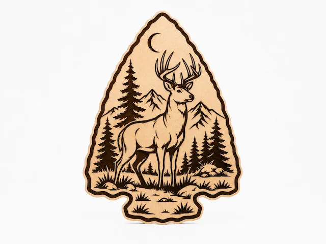 Native American Arrowhead Deer SVG XCS | Woodland Wildlife Laser Cut Wall Art | Rustic Wooden Decor | Glowforge xTool Digital File