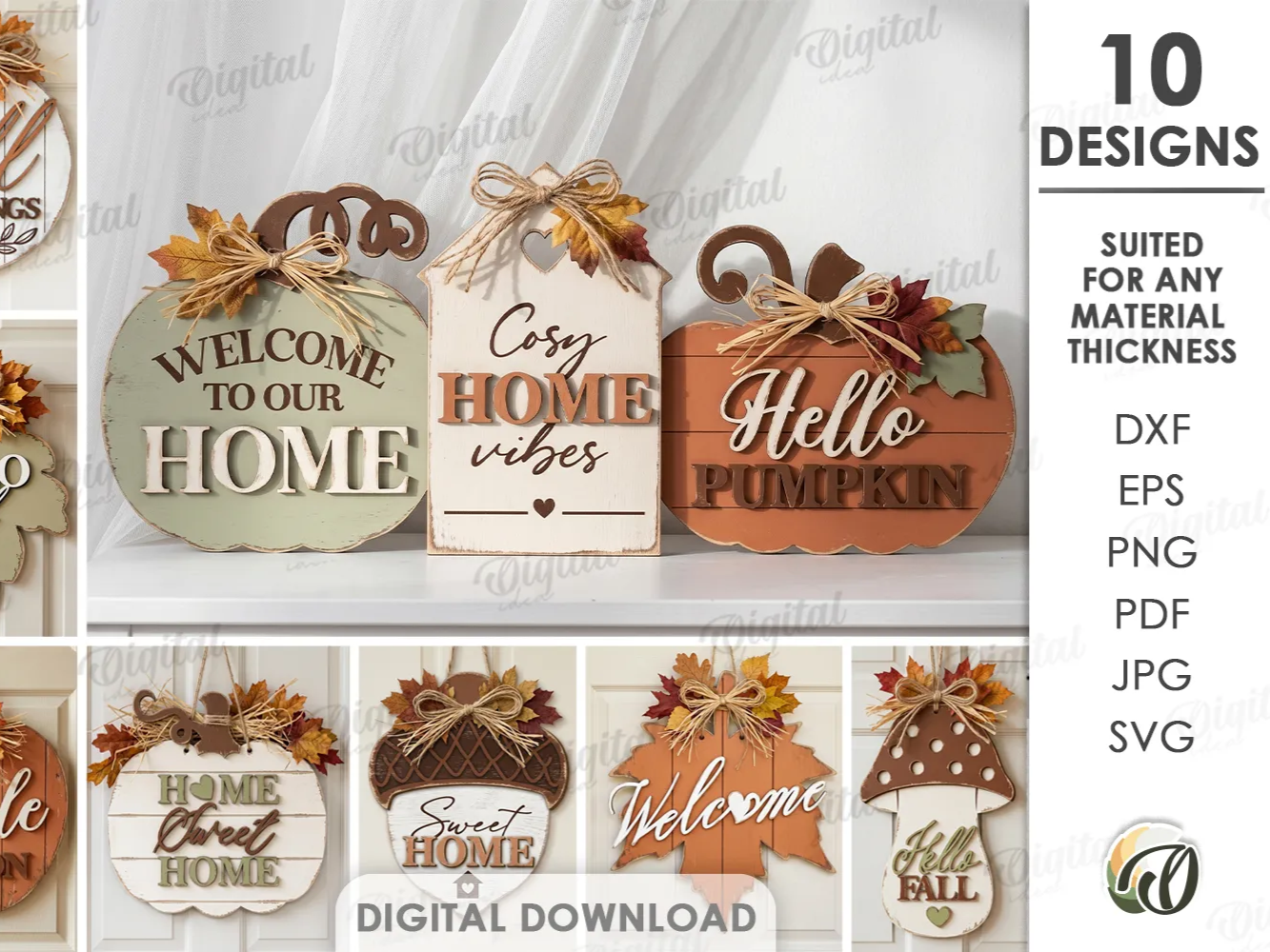 3D Rustic Fall Wall Signs Bundle. Pumpkin Door Hanger Laser Cut File. Autumn Farmhouse Decor SVG. Welcome Sign. Fall Quotes. Leaves