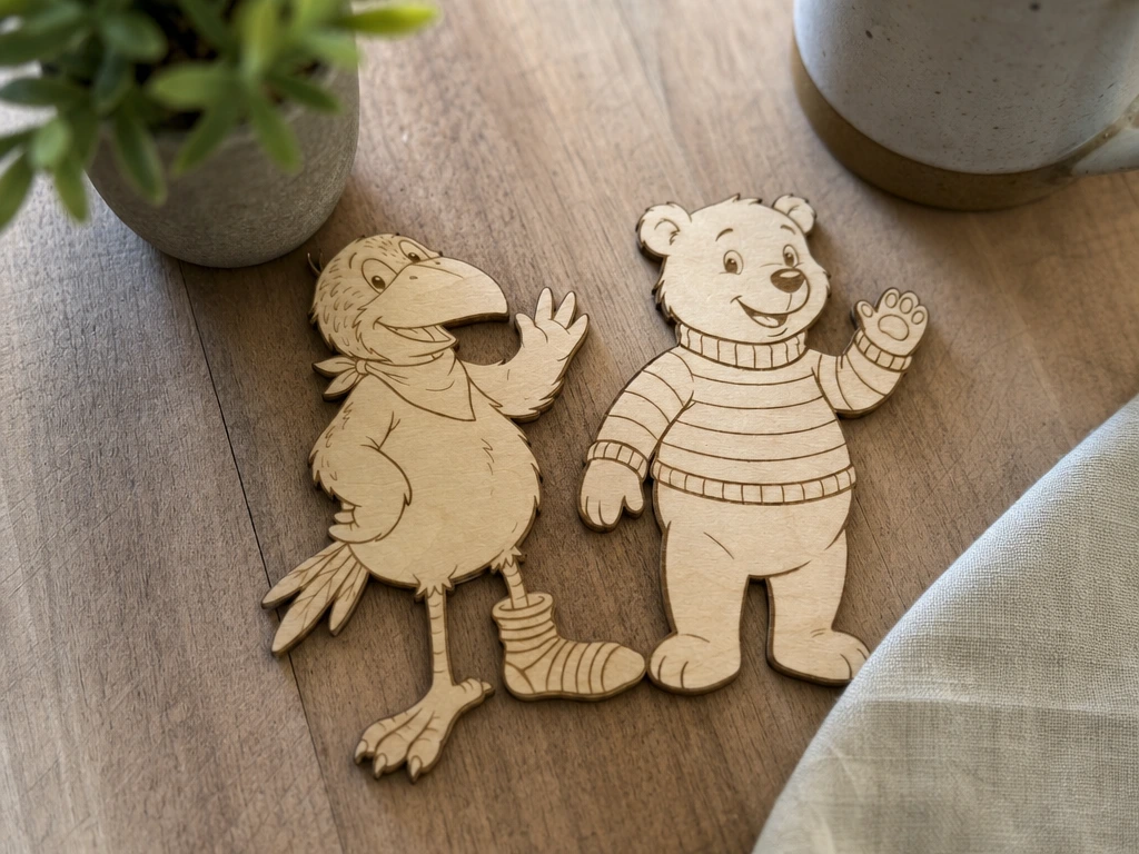 Holzfiguren von Rabe Socke und Bär zum Bemalen, Spielenund Dekorieren für Kids
