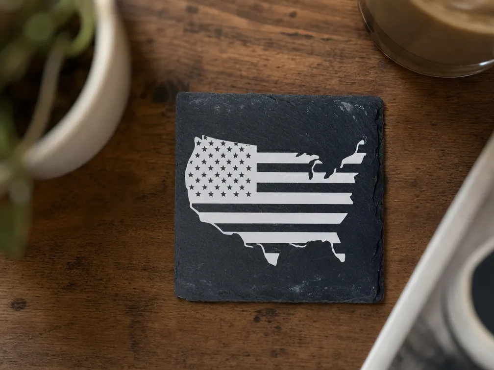 Square Slate Coaster Featuring United States Map Flag Design