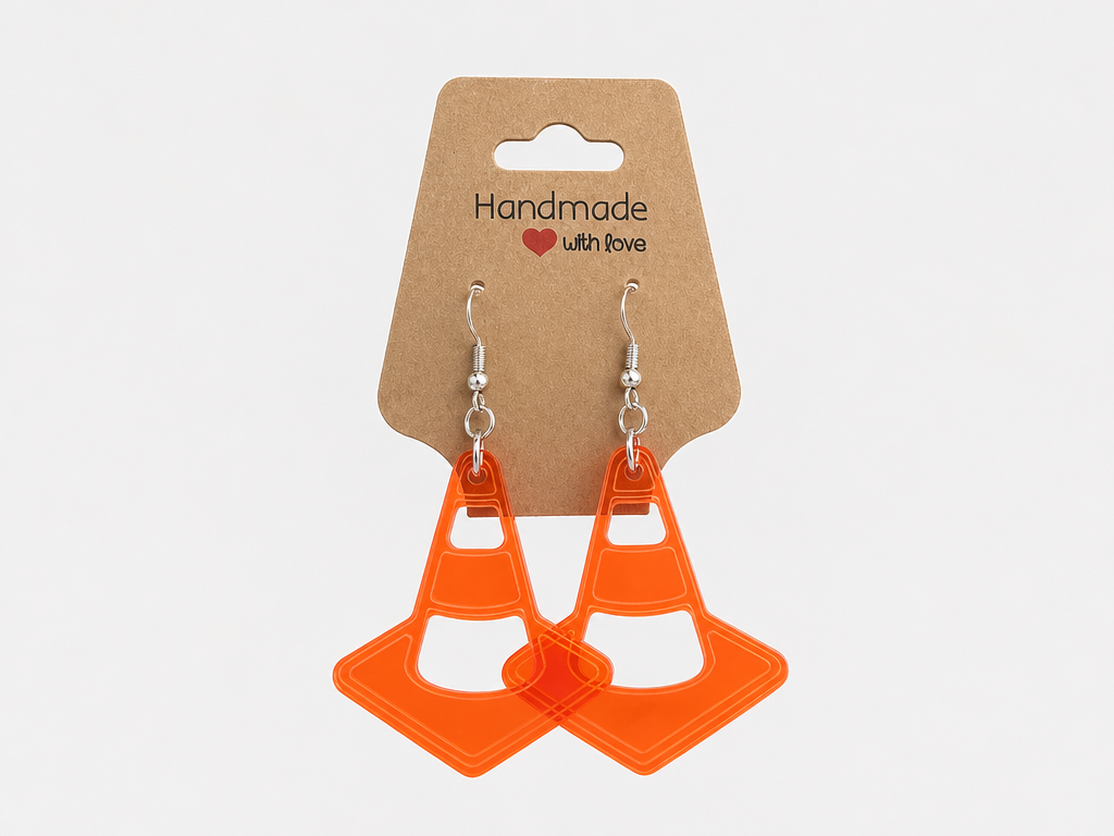 Orange Acrylic Traffic Cone Dangle Earrings