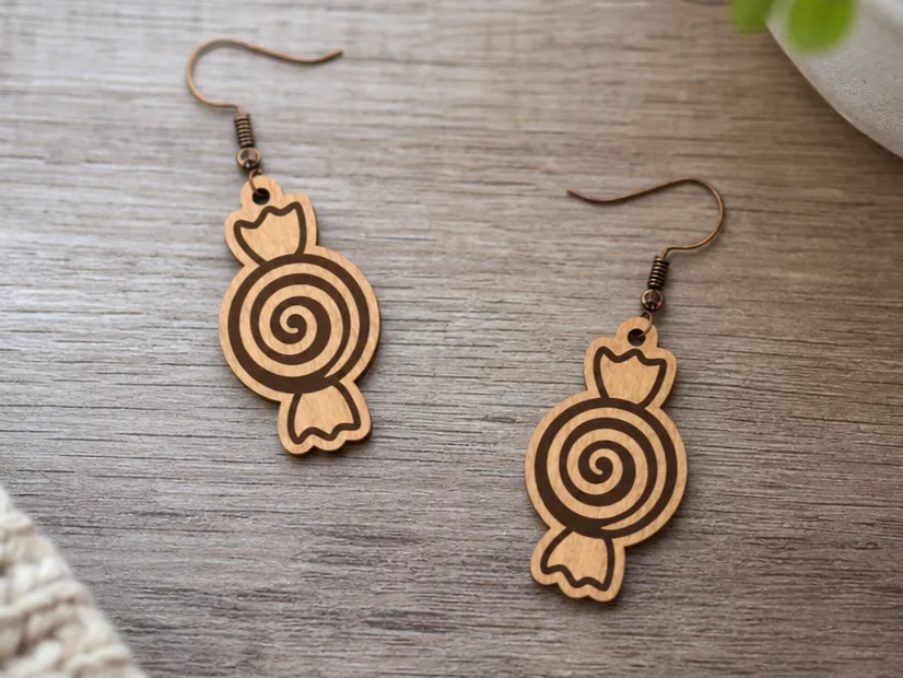 Wooden Swirl Candy Earrings