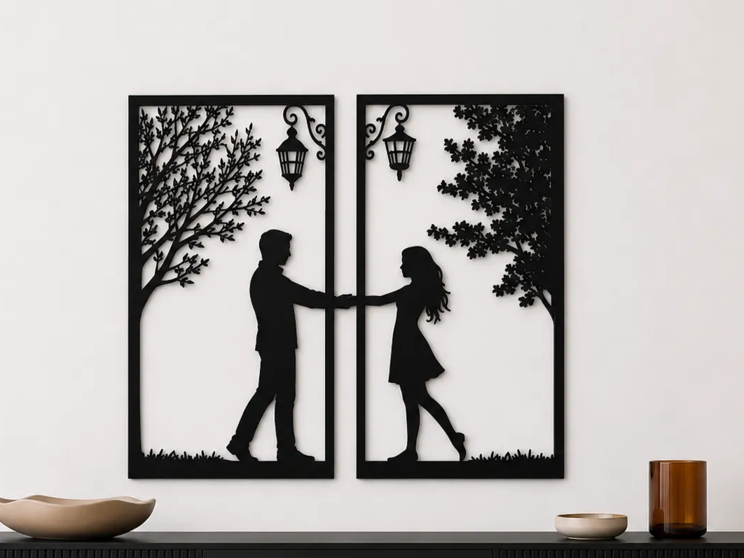 Couple Love Wall Art SVG | Romantic Couple Silhouette Panels | Valentine's Day Decor | Wedding Gift | Laser Cut SVG Digital Download