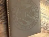 [Laser cut and engrave] Brown Leather Bifold Wallet Featuring Castle Logo