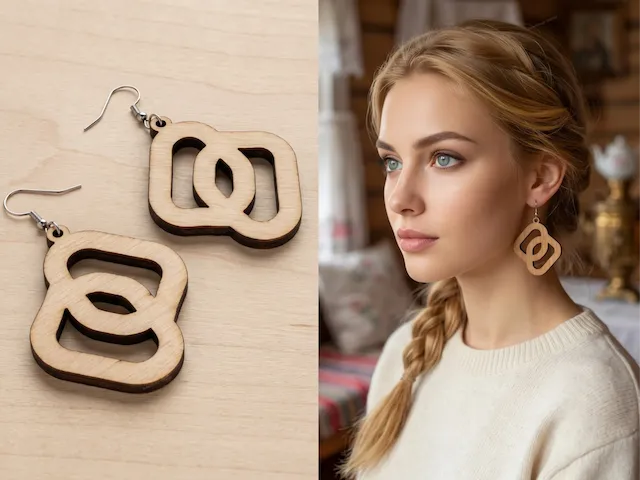 Geometric Wooden Link Drop Earrings