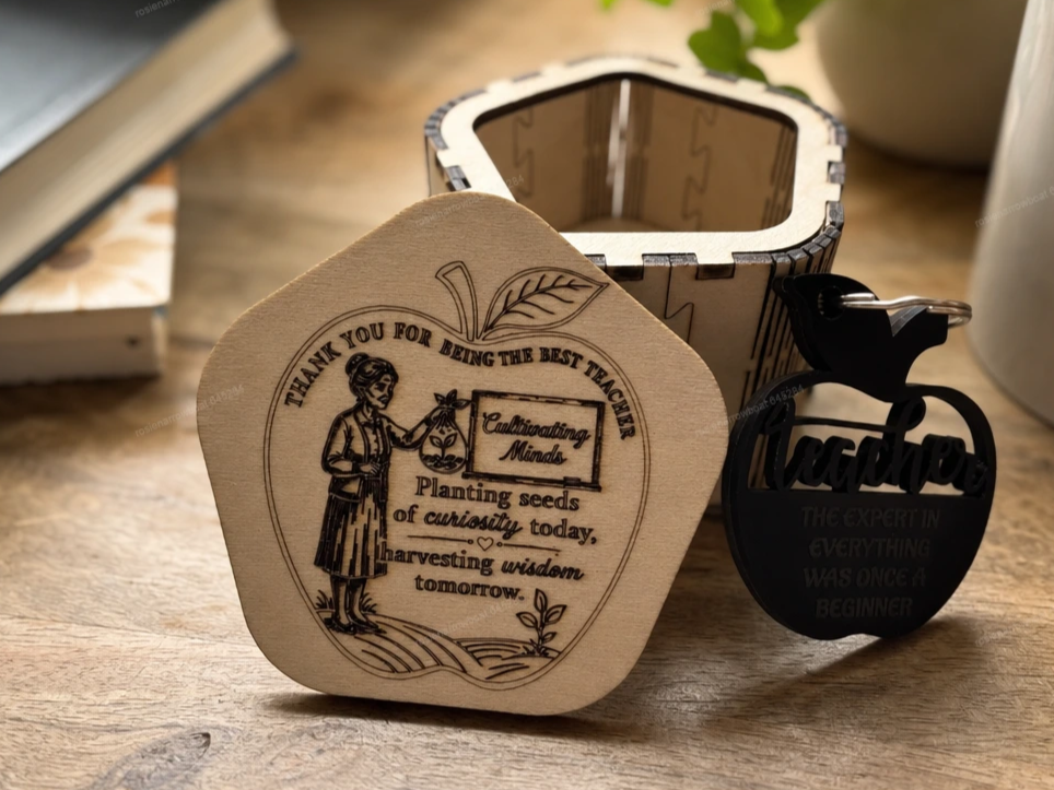 Teacher Appreciation Apple Shaped Keepsake Box and Bag Tag