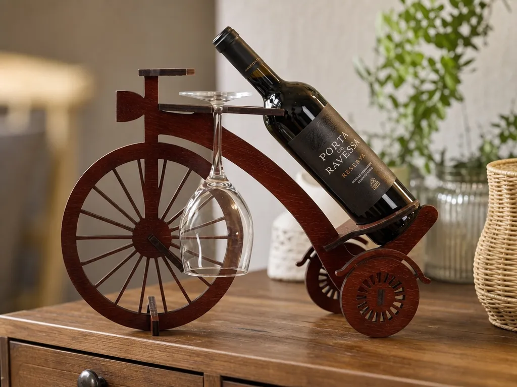 Porte-bouteille et verre à vin en forme de vélo