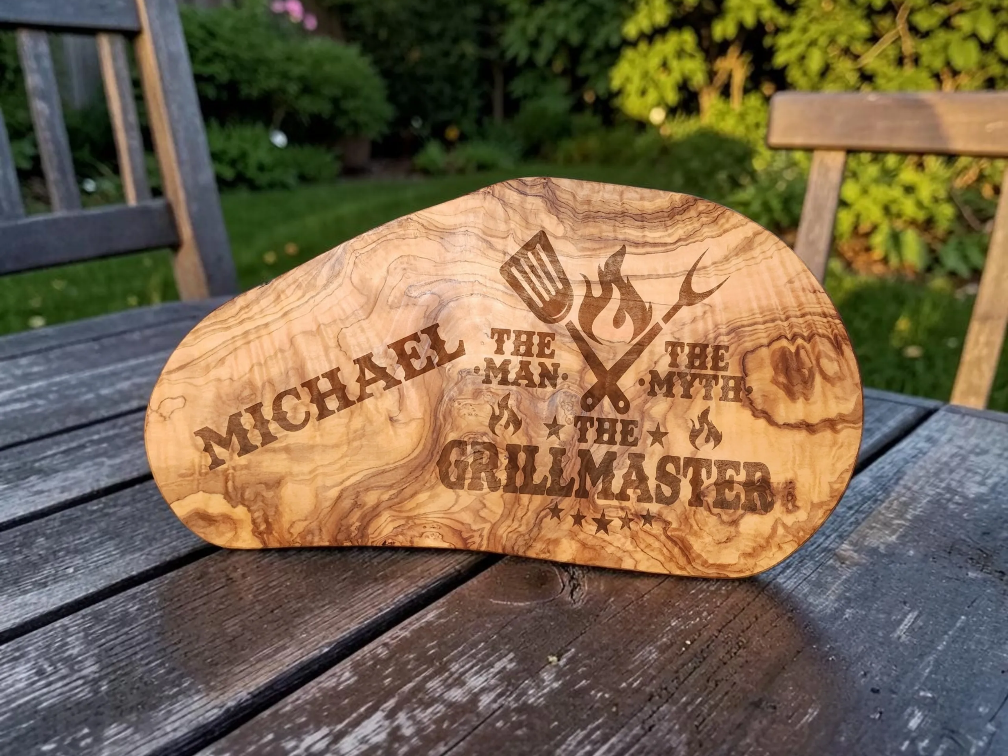 Personalized Olive Wood Serving Board for Grill Master
