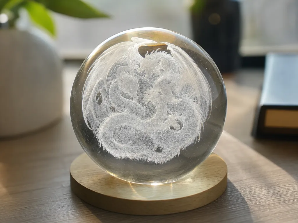 Dragons in an eternal battle: Frozen in time in a crystal ball