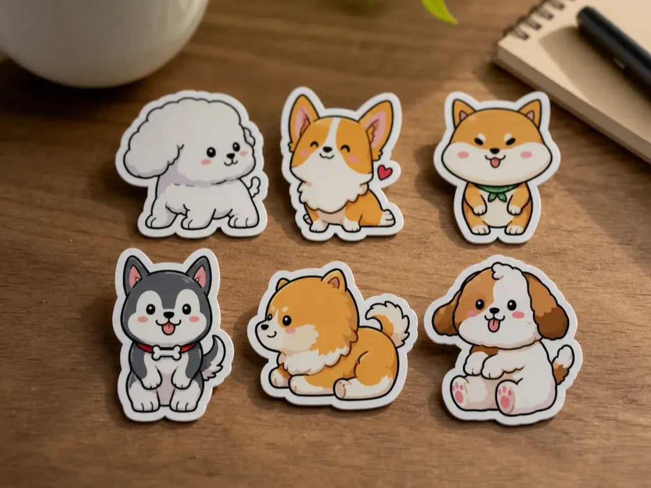 [Laser cut and engrave,UV printing,Heat Press] Cute Cartoon Puppy Dog Stickers Set