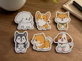 [Laser cut and engrave,UV printing,Heat Press] Cute Cartoon Puppy Dog Stickers Set