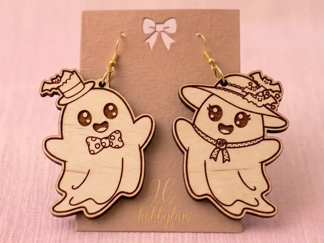 Cute Ghost Couple Dangle Earrings with Top Hat and Bonnet