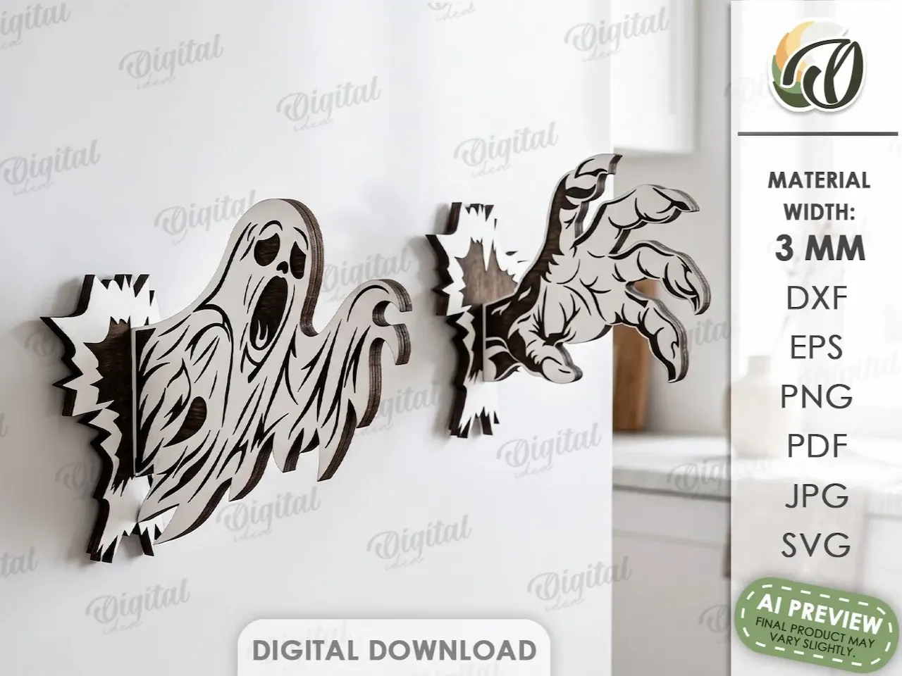 [Laser cut and engrave] Ghost and Claw Wall Art for Halloween Decor