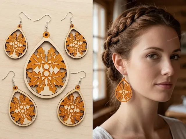 Teardrop Oak Leaf Pattern Earrings