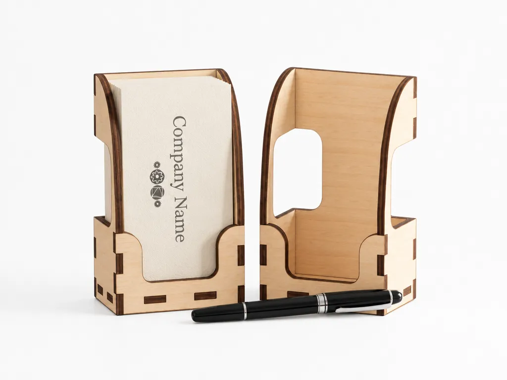 Wooden Business Card Holder Stand for Desk Organization