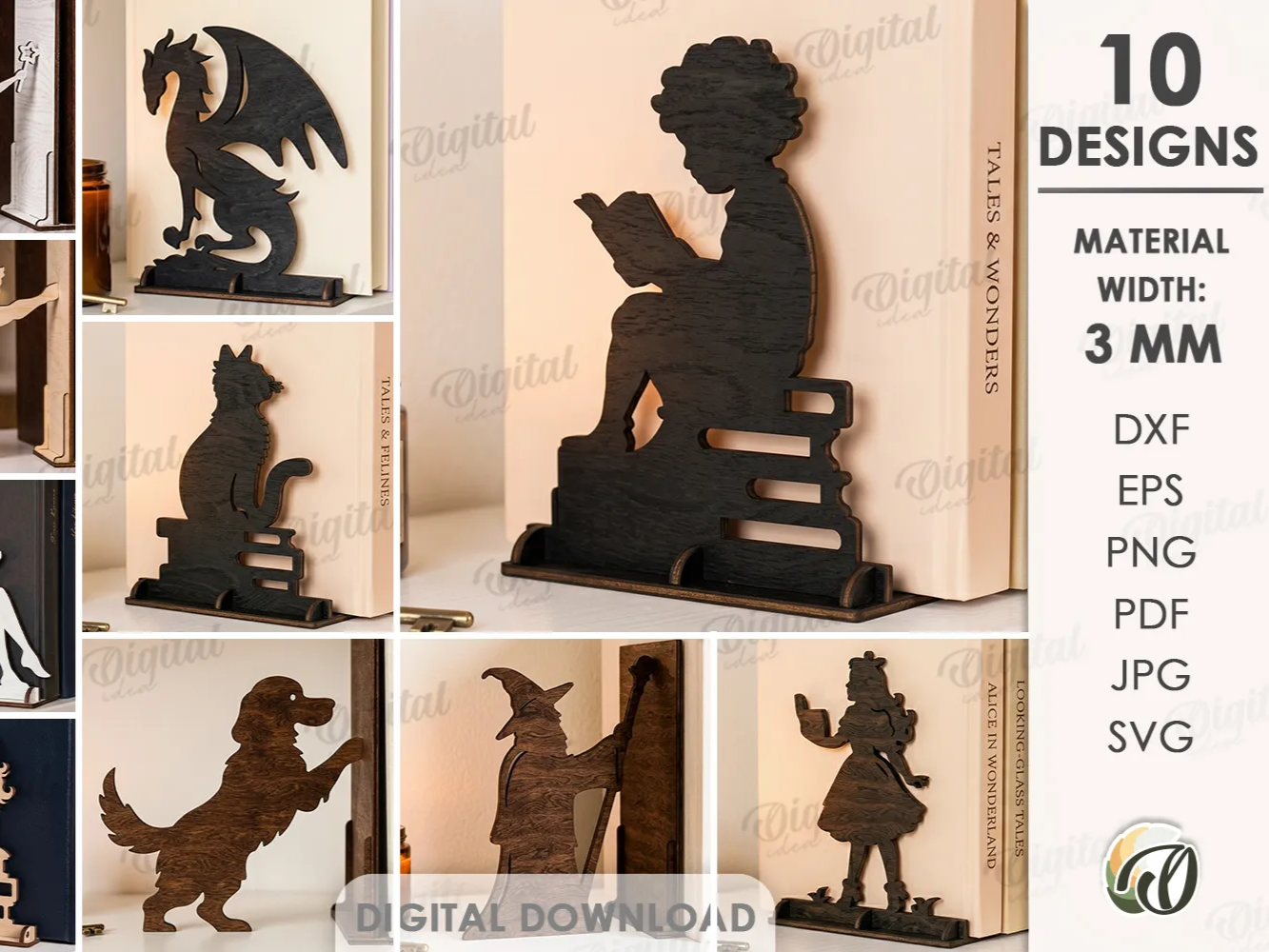 Book Stoppers Bundle. 10 Laser Cut Bookends. Wooden Book Holder Files. Book Lover Gift. Home Library Bookshelf Decor. Kids. Fairy tale SVG