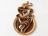 [Laser cut and engrave] Décoration murale en bois représentant une tasse de café tenue par une main