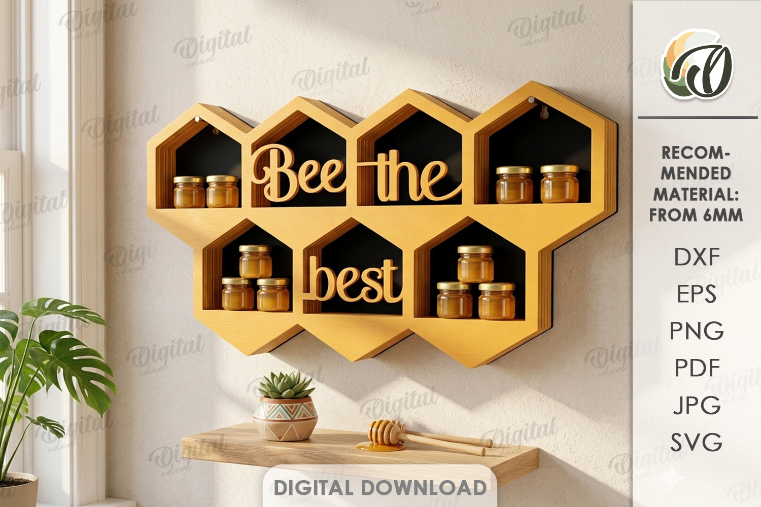 [Laser cut and engrave] 3D Bee Wall Shelves and Stands bundle. Honeycomb Storage shelf laser cut files. Hanging bookshelf svg. Organizer. Display. Bee quotes svg
