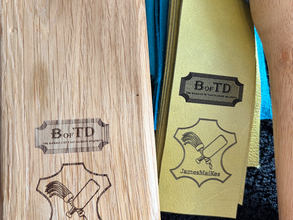 Wooden and Leather Branding Tags with BofTD Logo