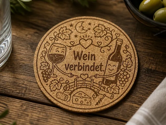 Runder Korkuntersetzer mit Spruch #018