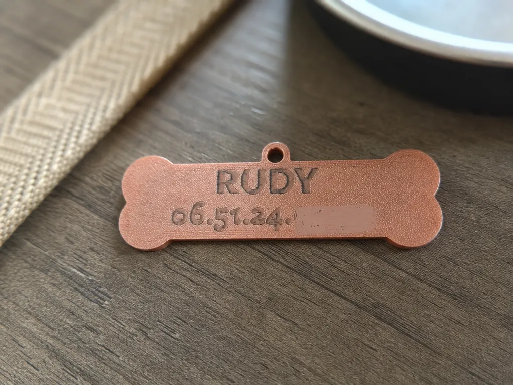 Médaillon d'identification pour chien en forme d'os avec nom Rudy