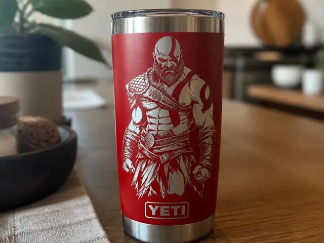 Red Stainless Steel Tumbler Featuring Kratos from God of War