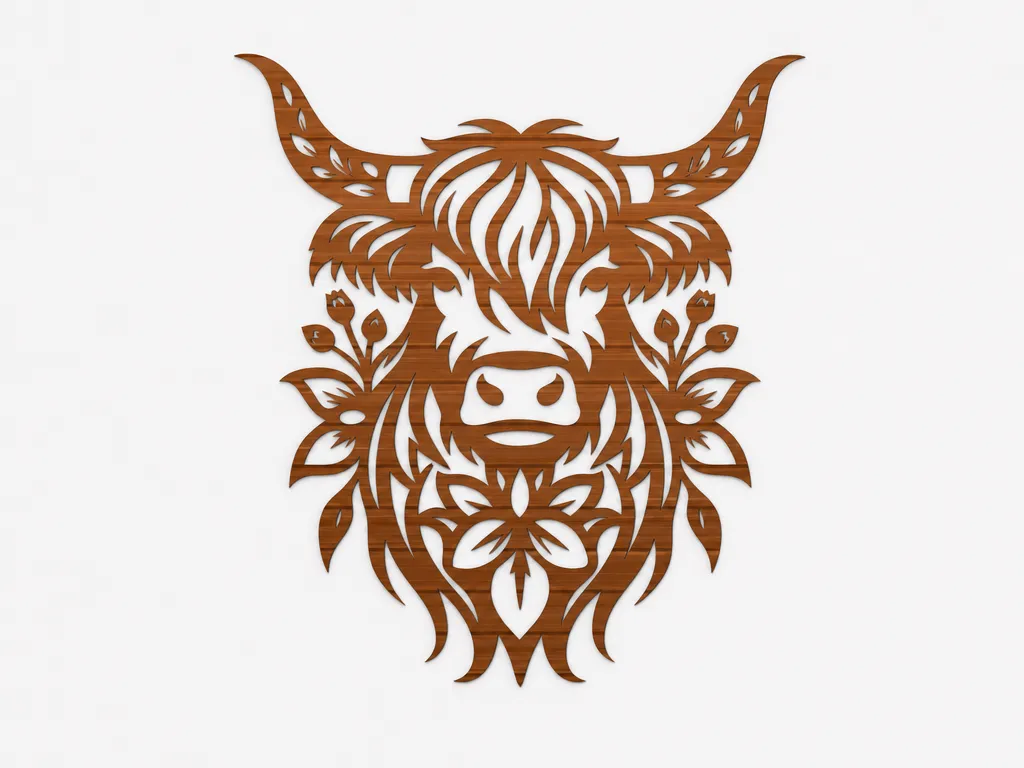 Floral Highland Cow - Laser Cutting Design