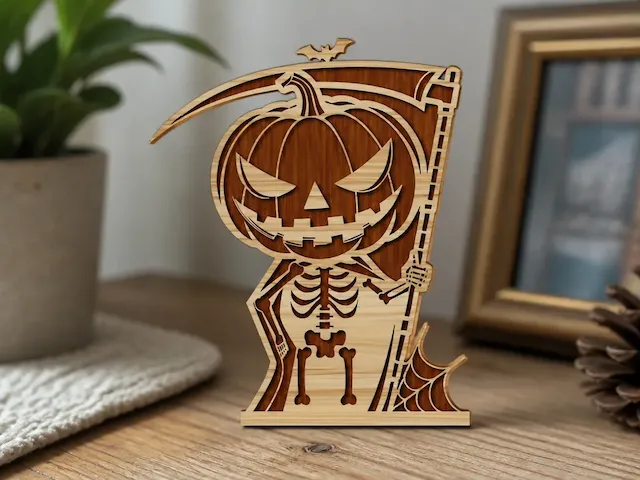Halloween Pumpkin Reaper Skeleton Tabletop Figure