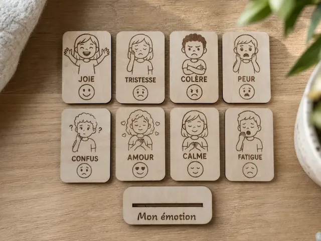 Cartes éducatives en bois sur les émotions pour enfants
