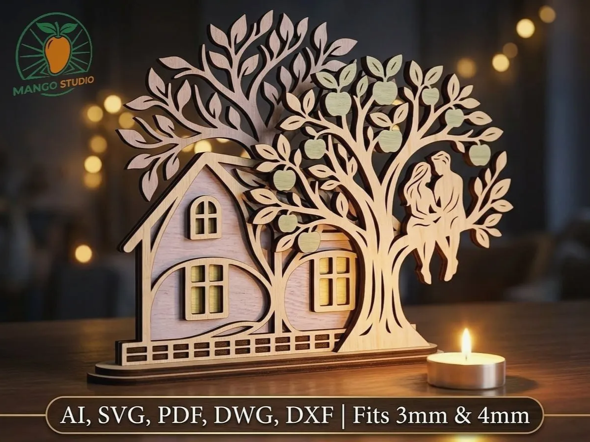 3D House & Couple Laser Cut SVG
