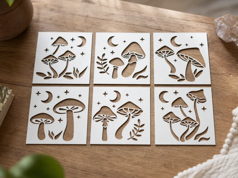 Mushroom and Celestial Moon Square Stencils