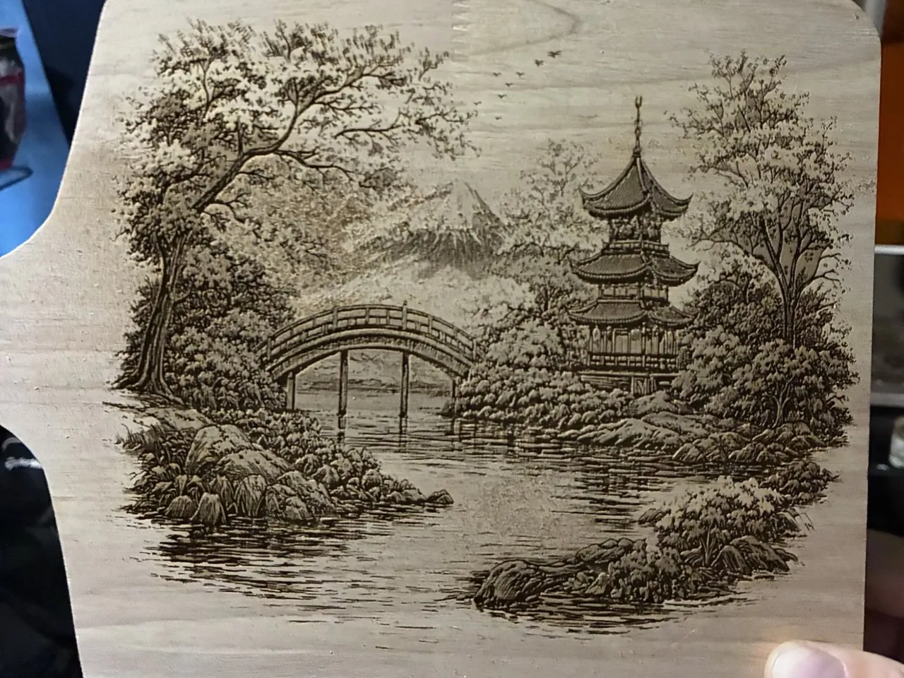 [Laser cut and engrave] Japanese Landscape Wall Art Featuring Mount Fuji and Pagoda