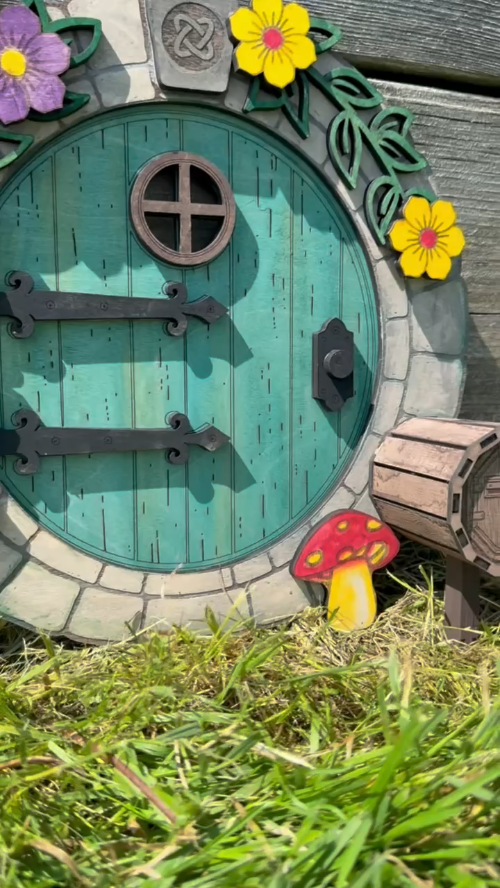 [Laser cut and engrave] Wooden Hobbit Gnome Door with Lantern Mailbox for Garden